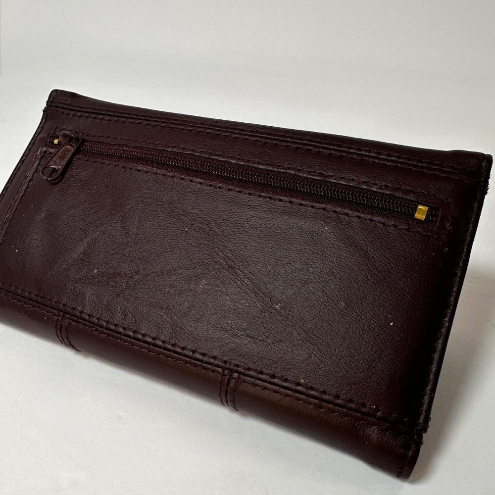 Vintage Genuine Leather Calculator Checkbook Clutch ACI 80s Brown Wallet - Picture 6 of 7